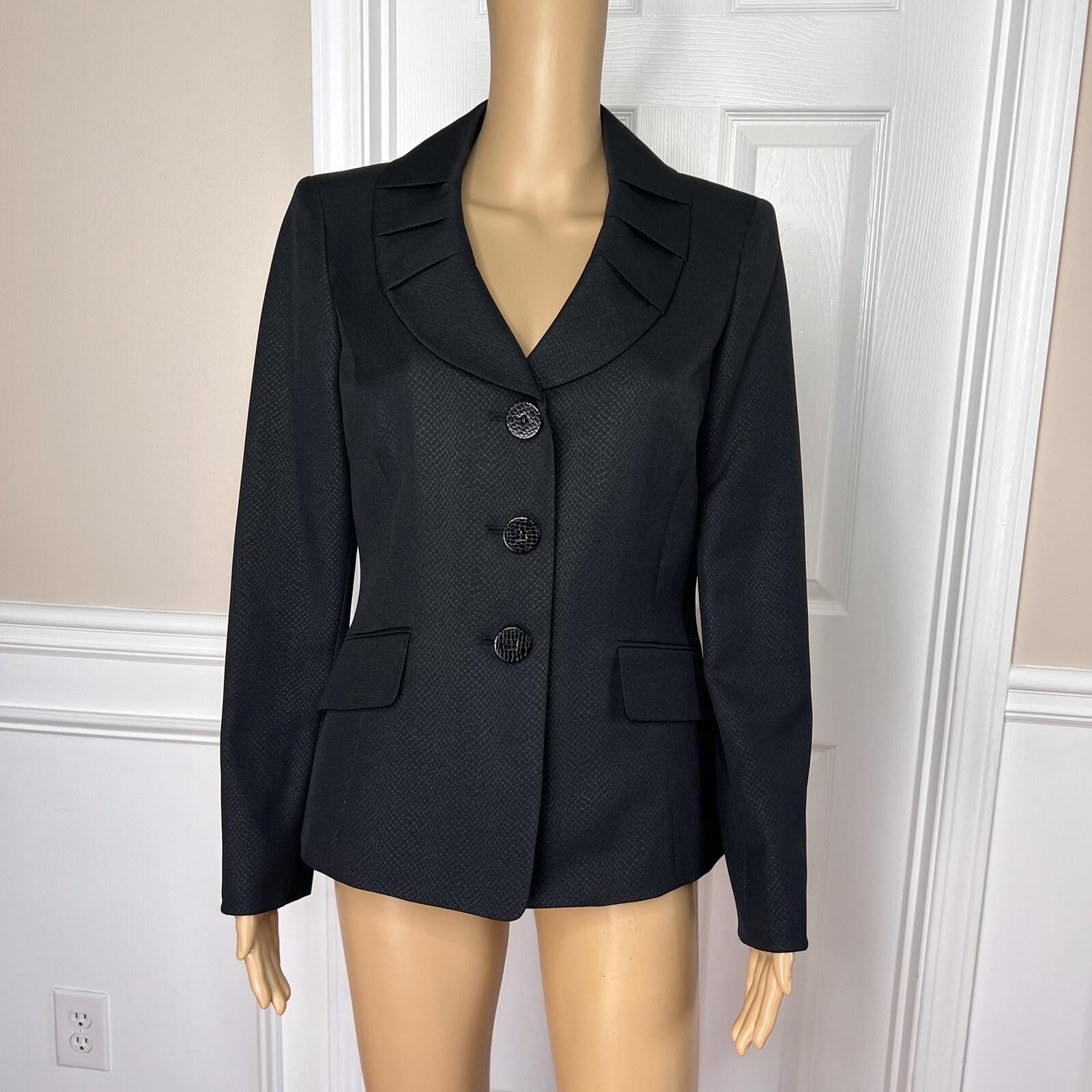 LE SUIT Women Black Polyester Lined Shawl Collar Career Blazer Suit Size 6