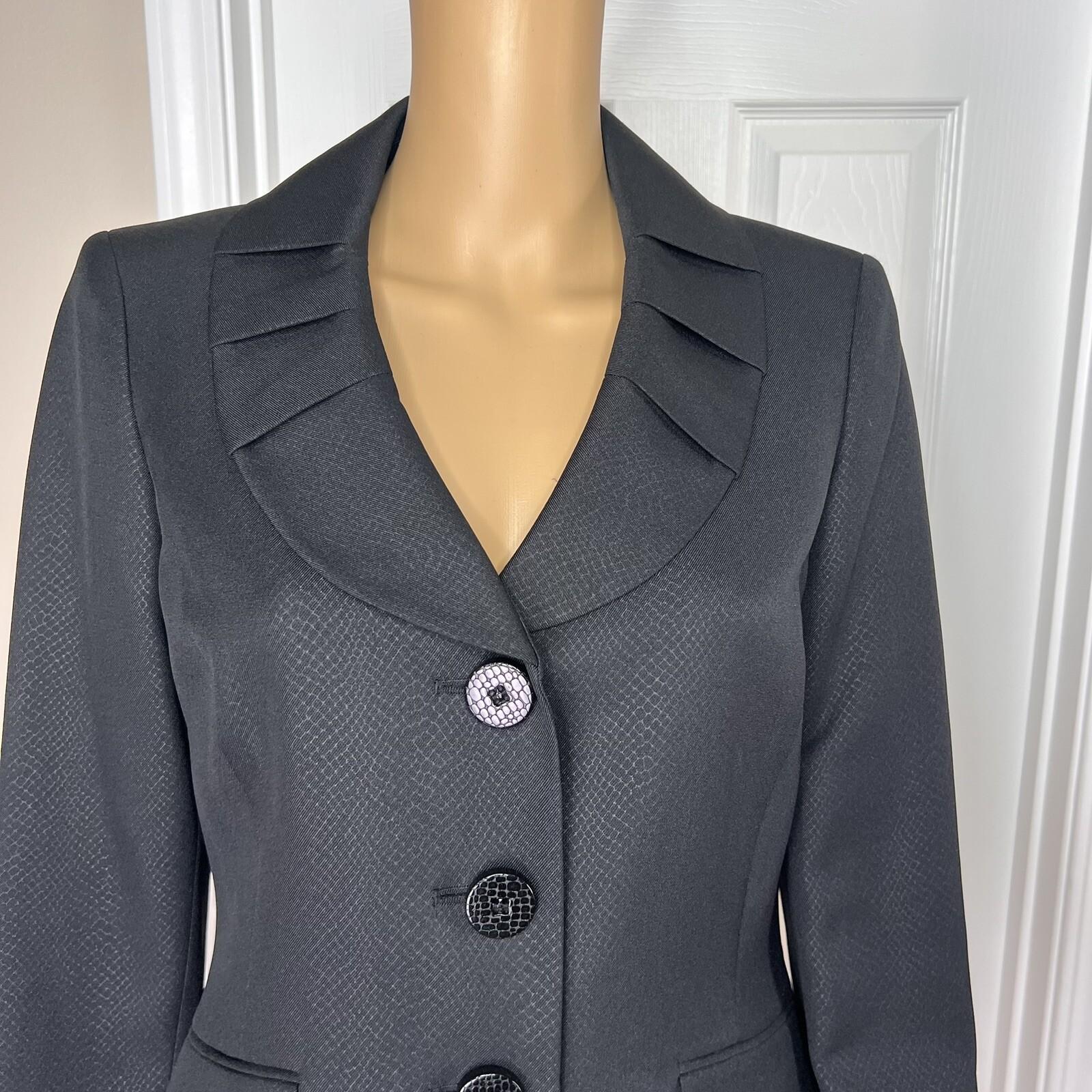 LE SUIT Women Black Polyester Lined Shawl Collar Career Blazer Suit Size 6