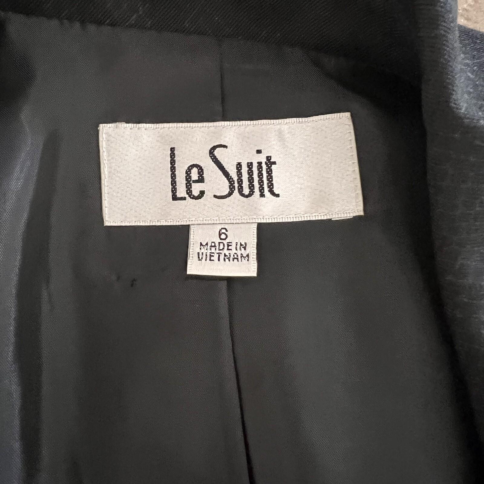 LE SUIT Women Black Polyester Lined Shawl Collar Career Blazer Suit Size 6