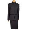 KASPER 2PC Black Polyester Lined Stand Up Collar Zip Up Career Skirt Suit SZ 14