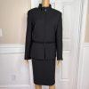 KASPER 2PC Black Polyester Lined Stand Up Collar Zip Up Career Skirt Suit SZ 14
