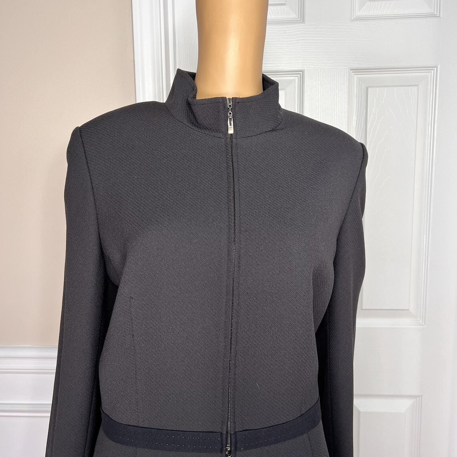 KASPER 2PC Black Polyester Lined Stand Up Collar Zip Up Career Skirt Suit SZ 14