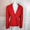 Larry Levine Polyester Rayon Spandex Pant Suit 14 Red Belted Wide Leg 2PC New