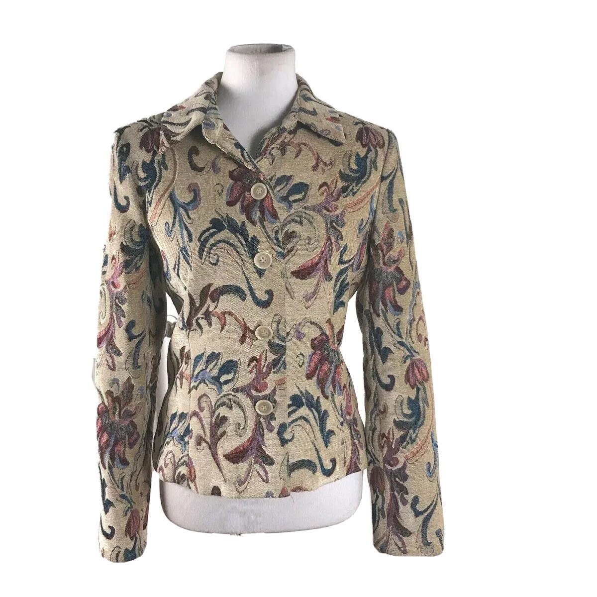 OSCAR Della RENTA Vtg Women Floral Blazer Jacket Size 10
