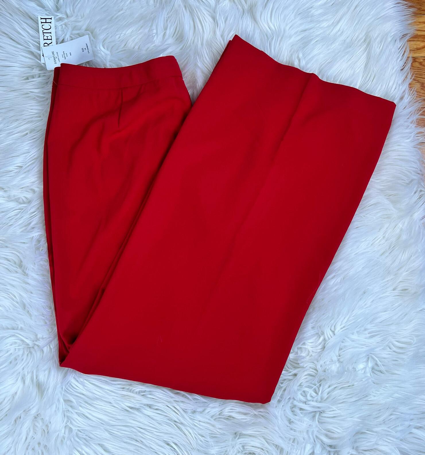 Larry Levine Polyester Rayon Spandex Pant Suit 14 Red Belted Wide Leg 2PC New