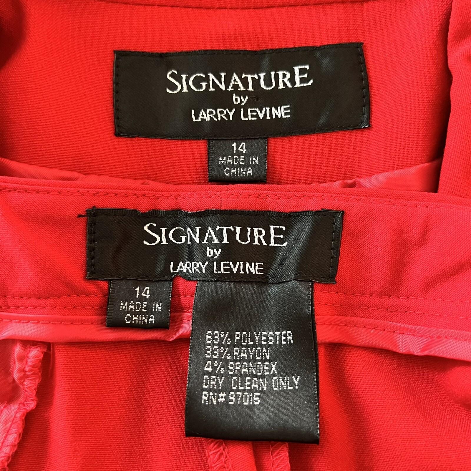 Larry Levine Polyester Rayon Spandex Pant Suit 14 Red Belted Wide Leg 2PC New