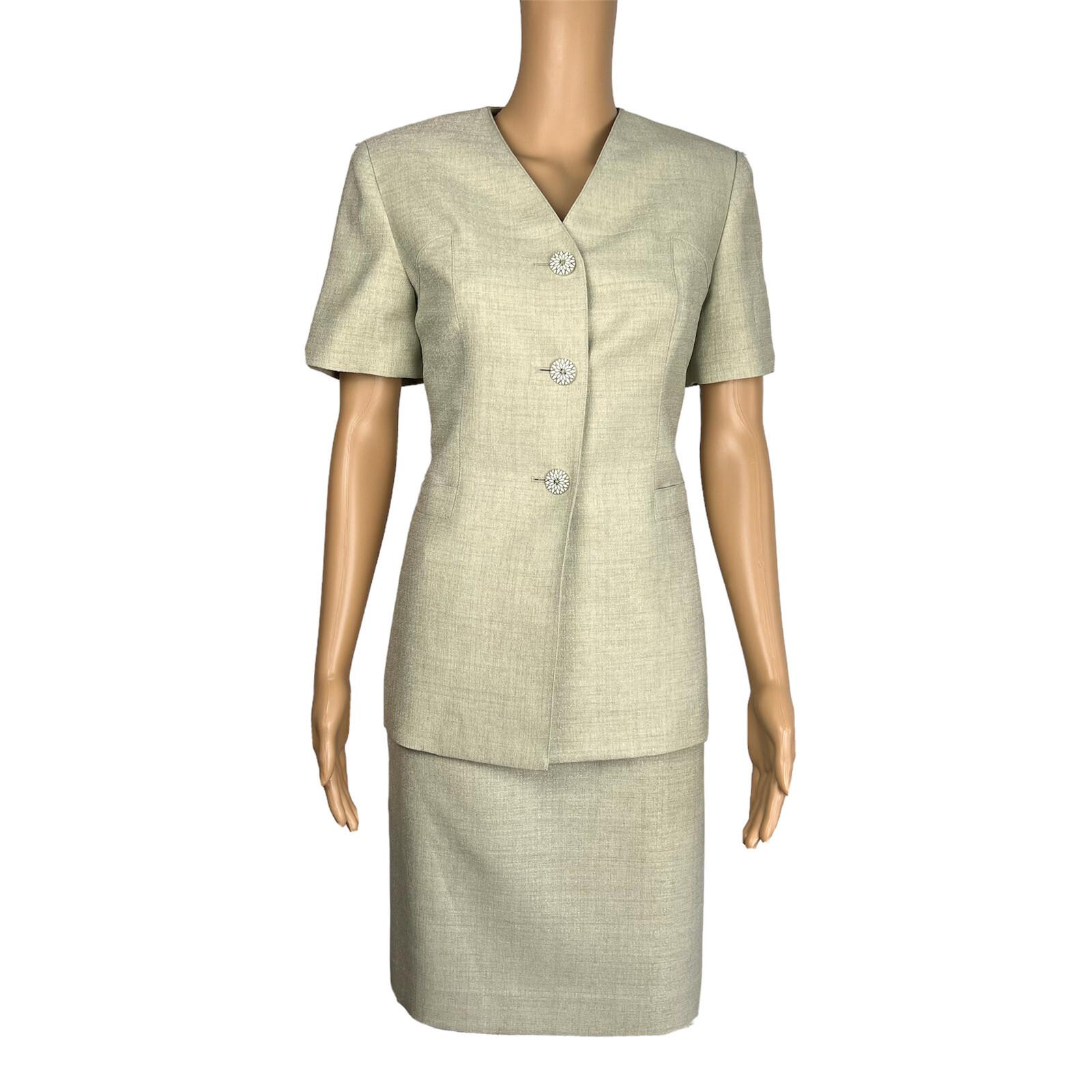 LE SUIT Women 2PC Light Green Polyester Lined Collarless Skirt Suit Size 4P