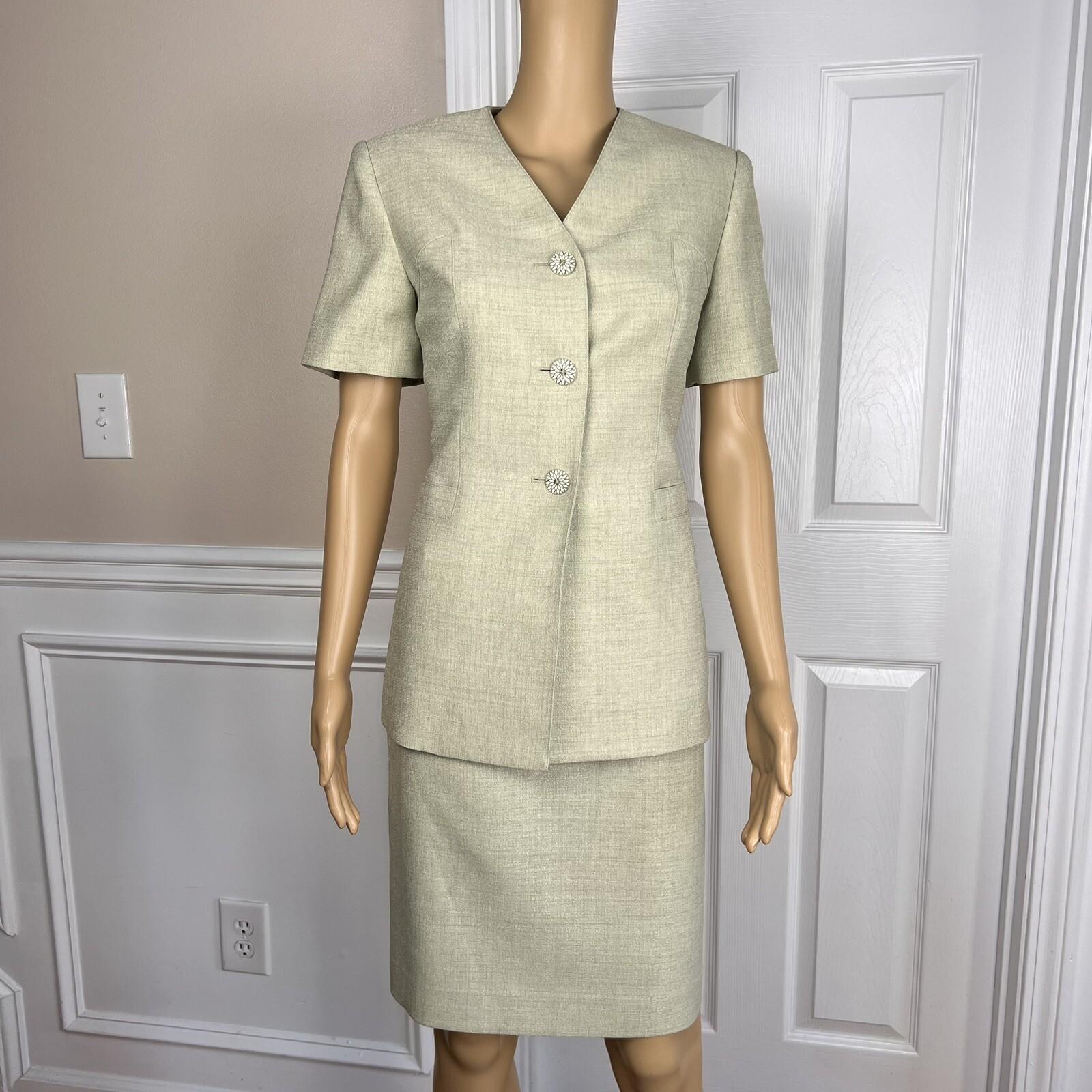 LE SUIT Women 2PC Light Green Polyester Lined Collarless Skirt Suit Size 4P