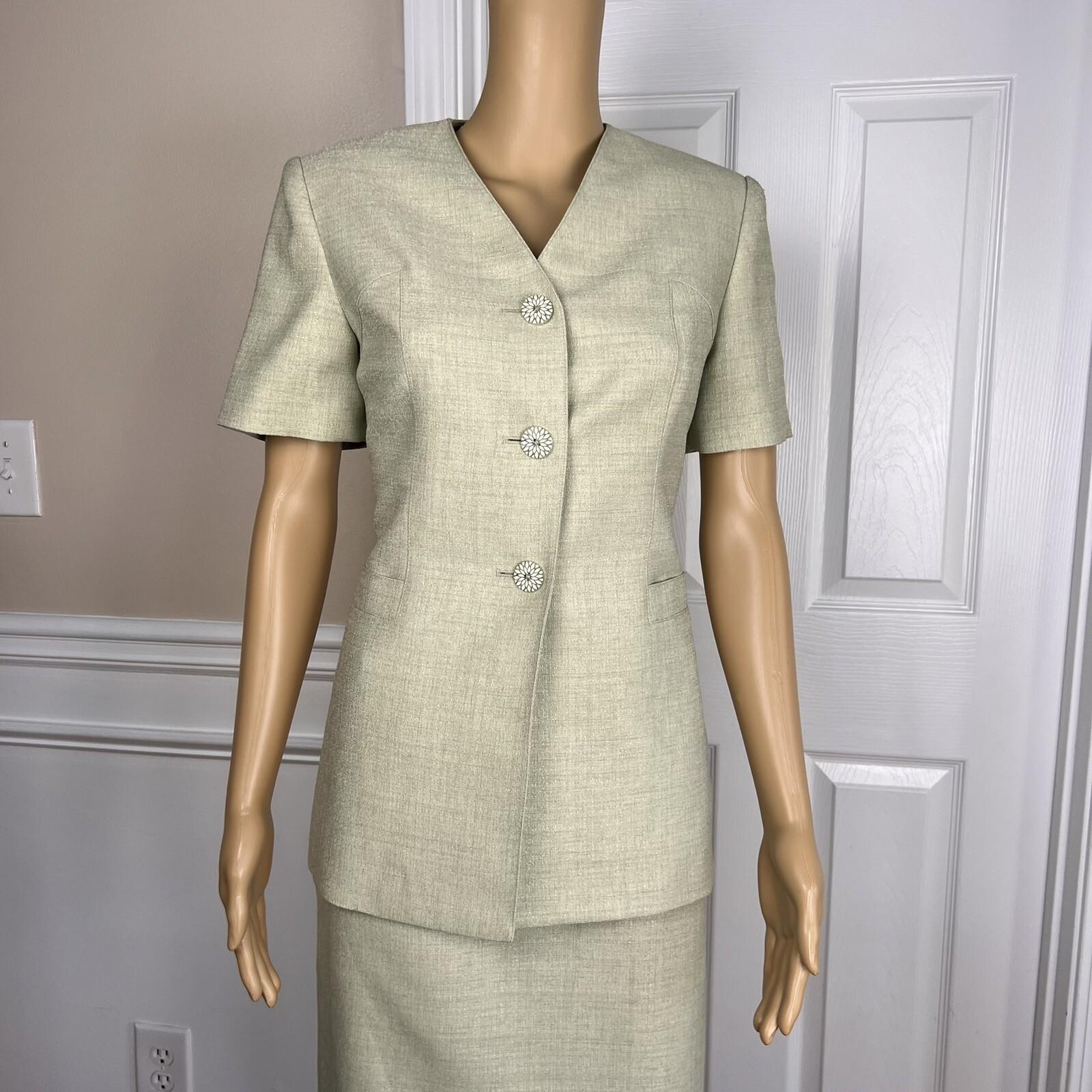 LE SUIT Women 2PC Light Green Polyester Lined Collarless Skirt Suit Size 4P
