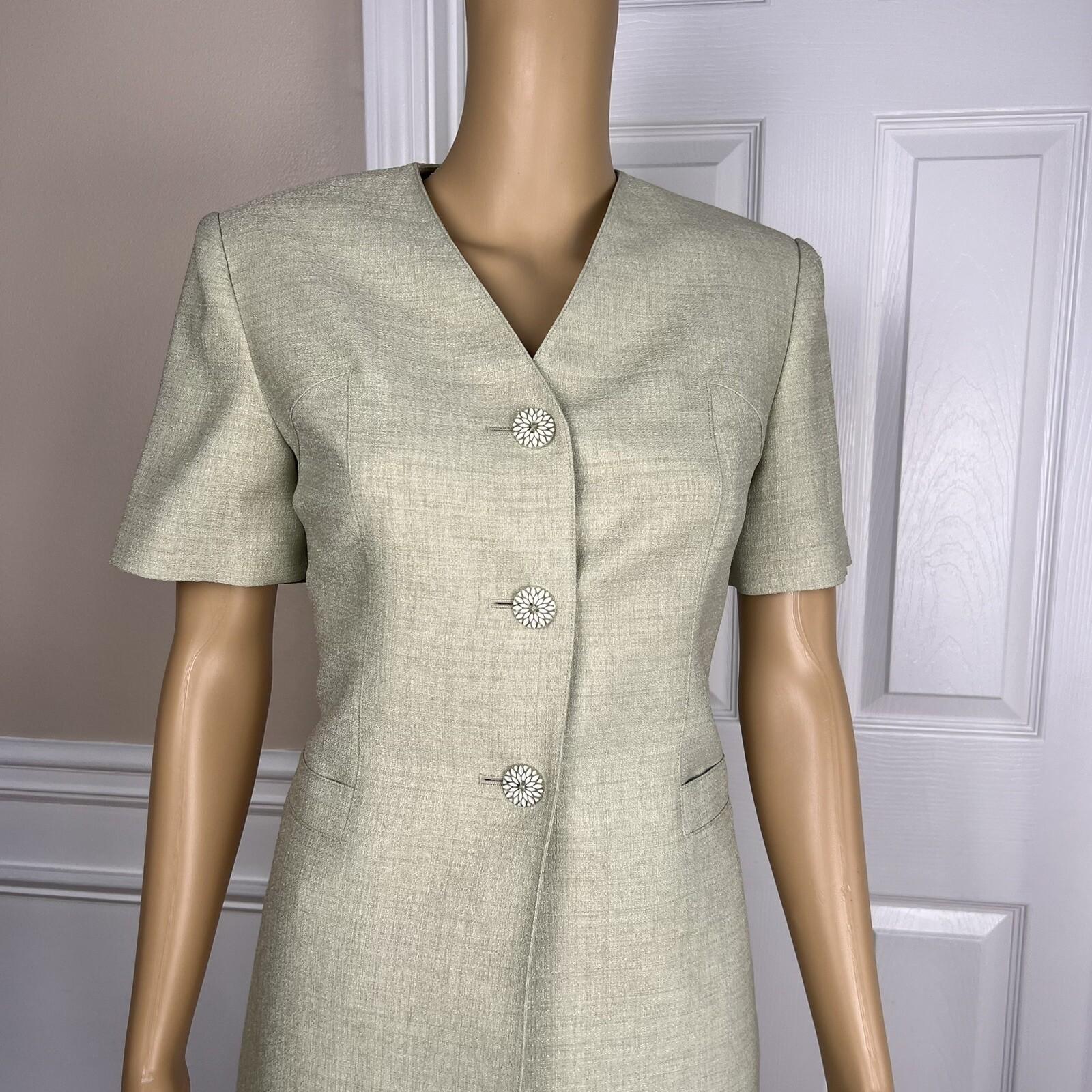 LE SUIT Women 2PC Light Green Polyester Lined Collarless Skirt Suit Size 4P
