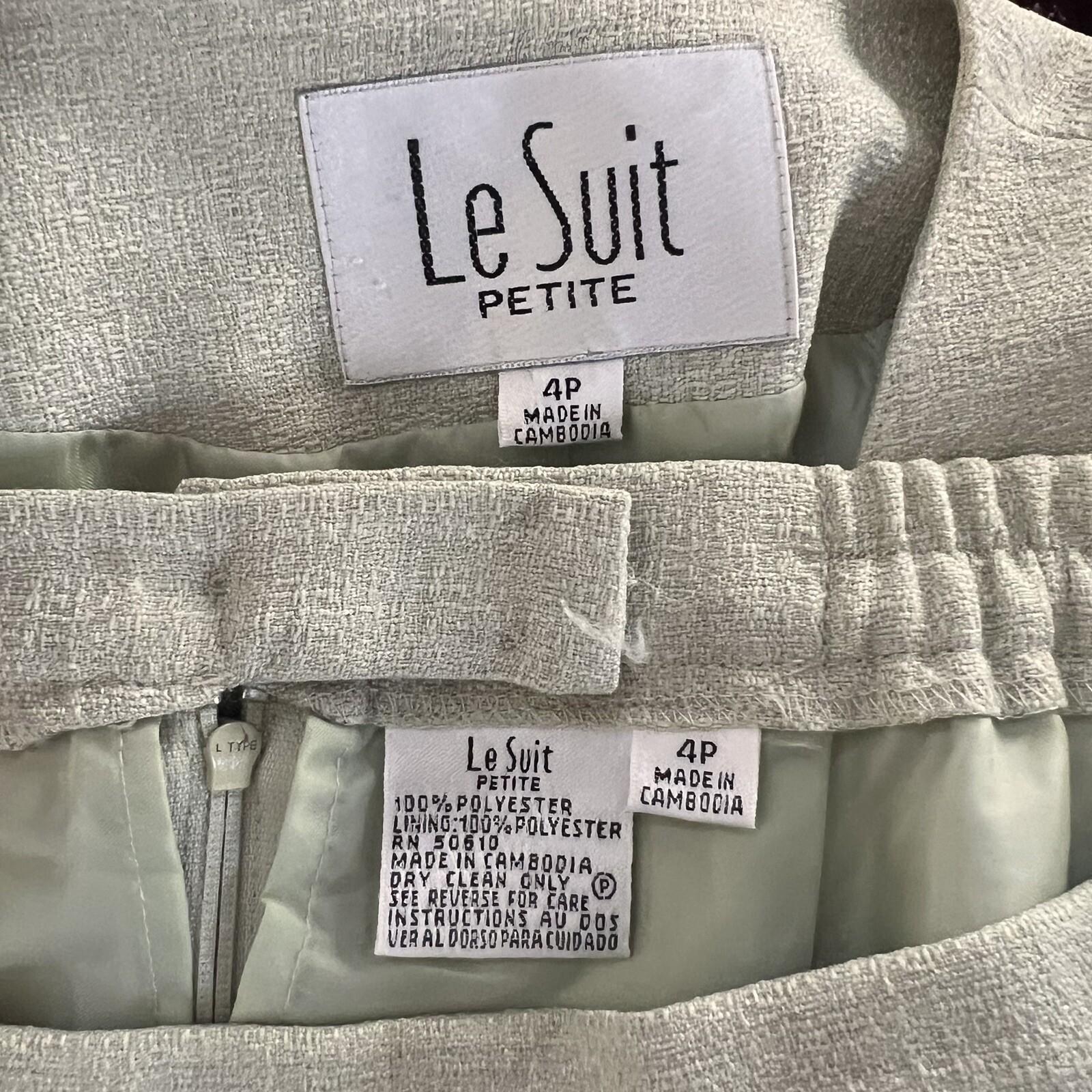 LE SUIT Women 2PC Light Green Polyester Lined Collarless Skirt Suit Size 4P
