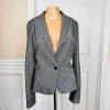 BANANA REPUBLIC 1PC Gray Striped Polyester Spandex Lined  Ruffle Blazer Size 2