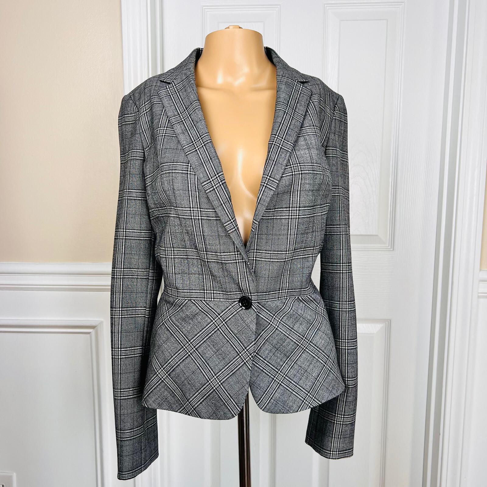 BANANA REPUBLIC 1PC Gray Striped Polyester Spandex Lined  Ruffle Blazer Size 2