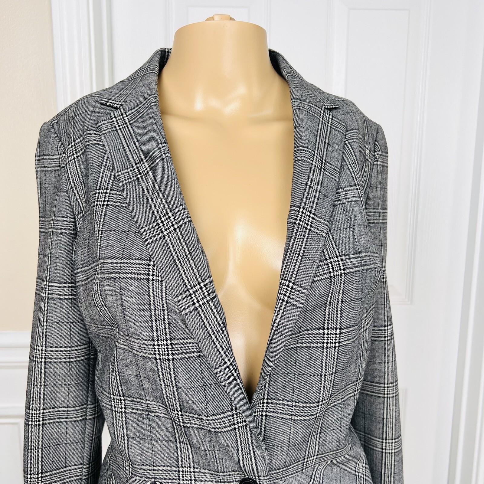 BANANA REPUBLIC 1PC Gray Striped Polyester Spandex Lined  Ruffle Blazer Size 2