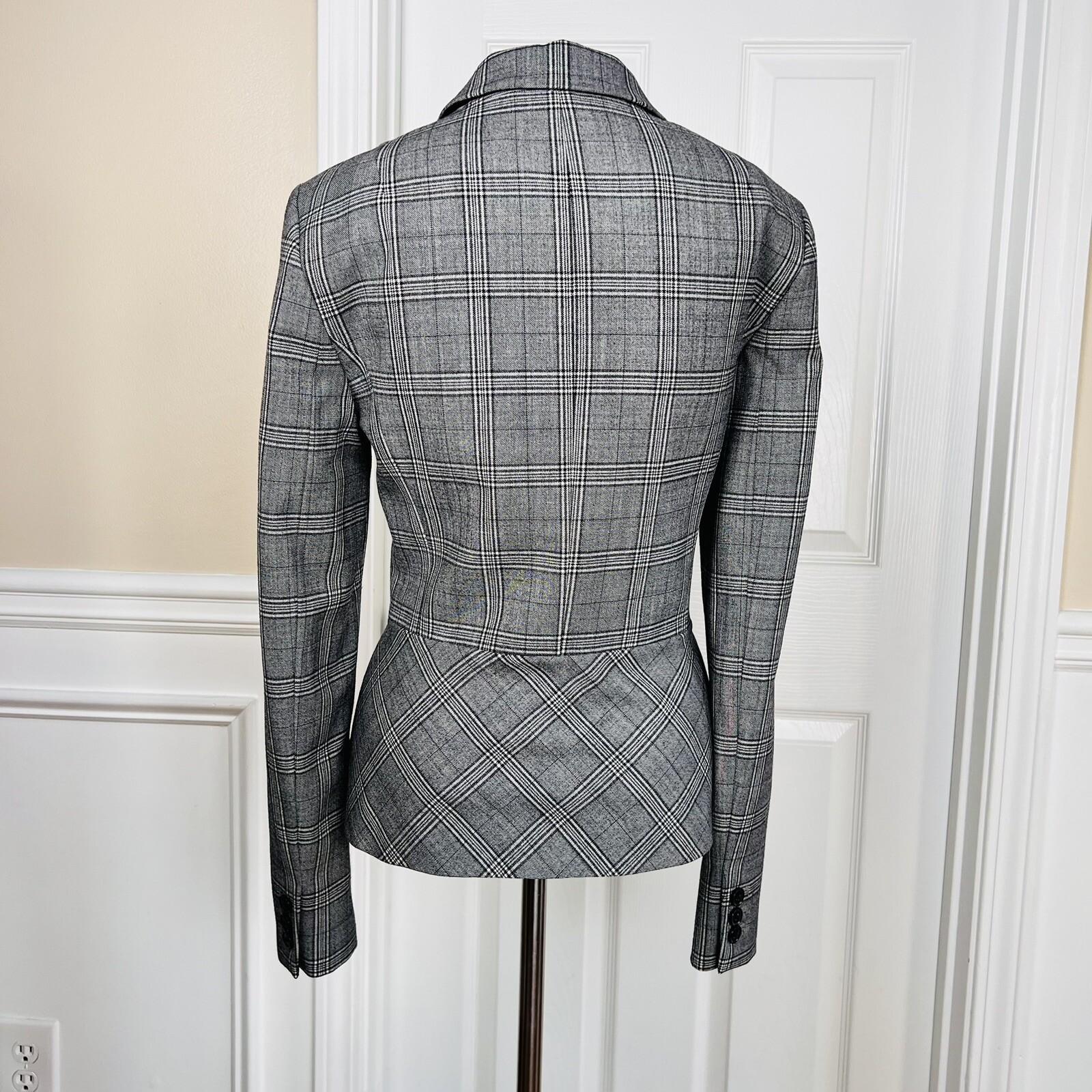 BANANA REPUBLIC 1PC Gray Striped Polyester Spandex Lined  Ruffle Blazer Size 2