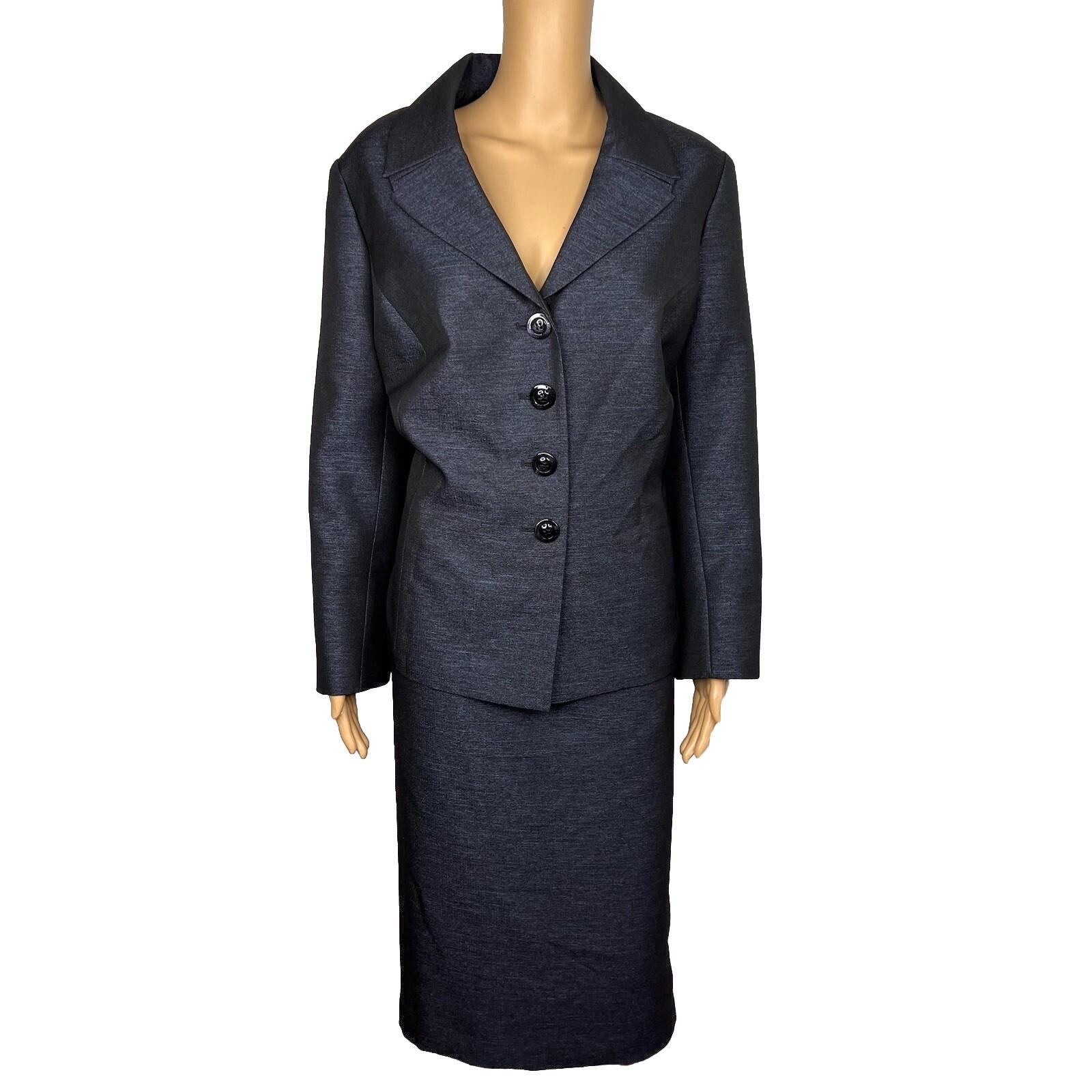 Le Suit Polyester Metallic Skirt Suit Size 16W Charcoal Notch Collar Lined 2PC