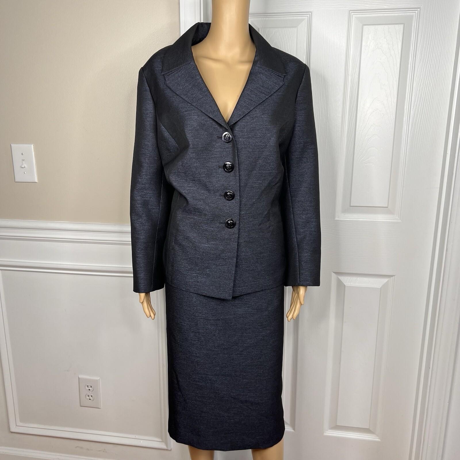 Le Suit Polyester Metallic Skirt Suit Size 16W Charcoal Notch Collar Lined 2PC