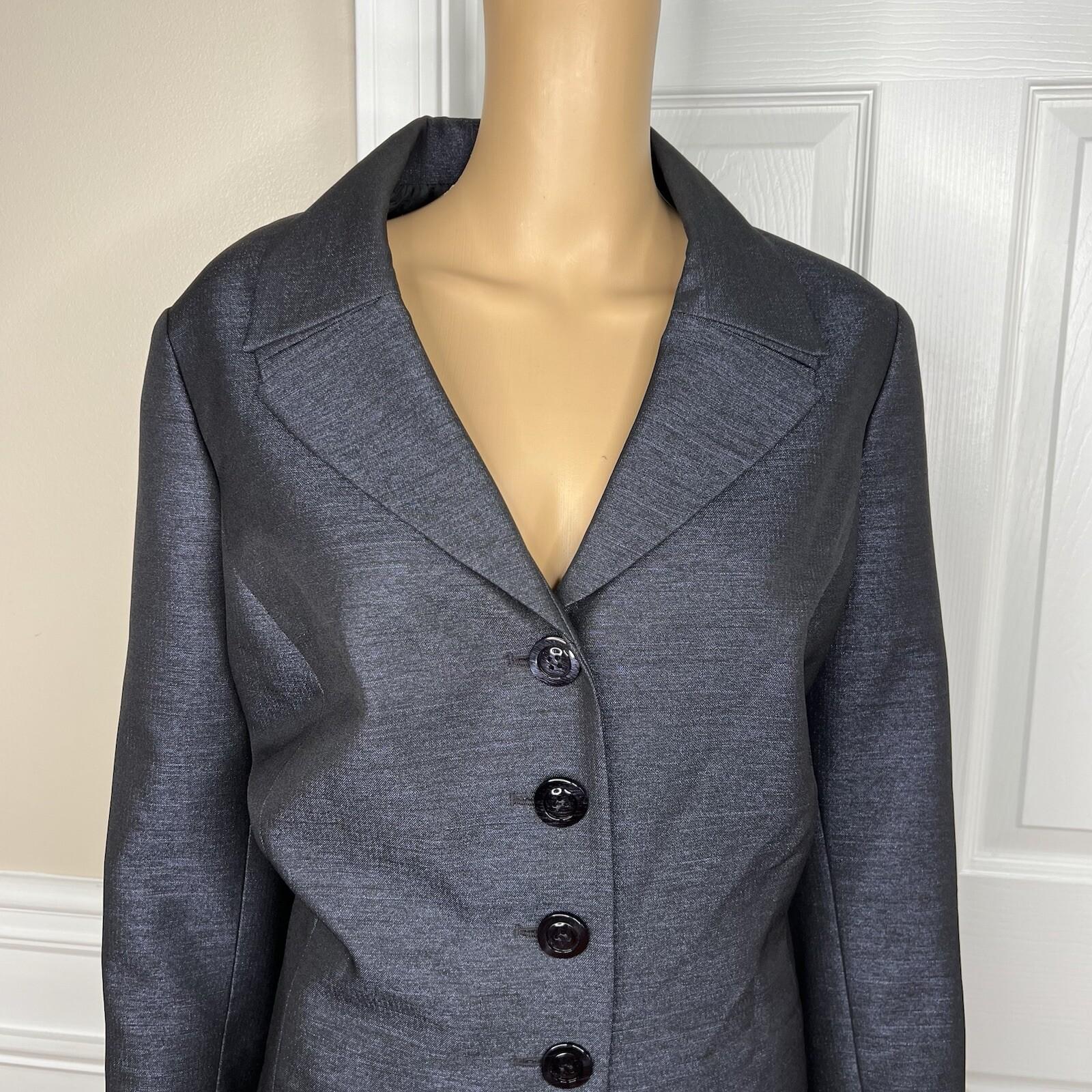 Le Suit Polyester Metallic Skirt Suit Size 16W Charcoal Notch Collar Lined 2PC