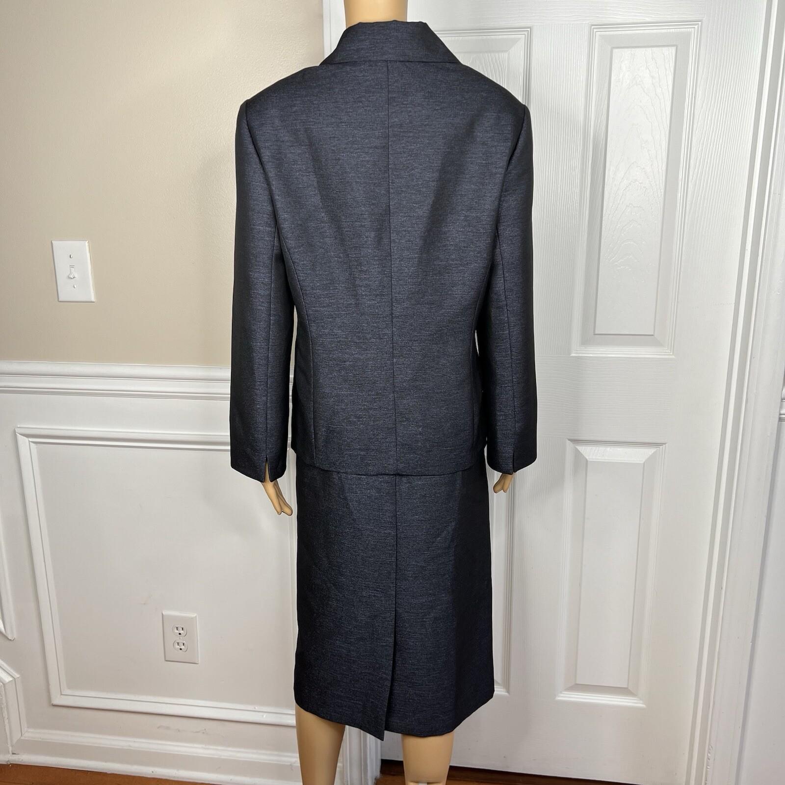 Le Suit Polyester Metallic Skirt Suit Size 16W Charcoal Notch Collar Lined 2PC