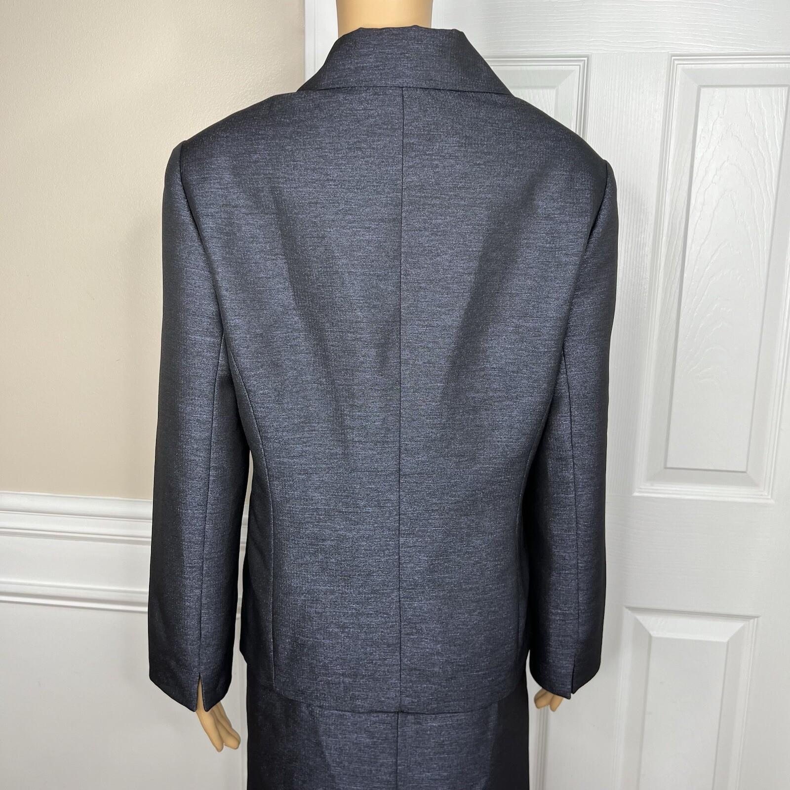 Le Suit Polyester Metallic Skirt Suit Size 16W Charcoal Notch Collar Lined 2PC