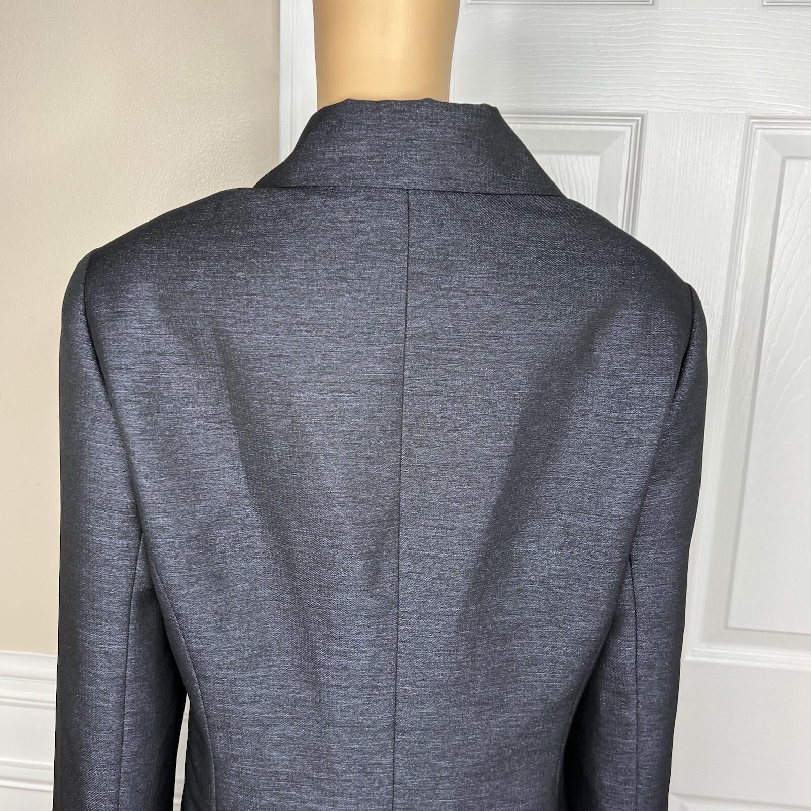 Le Suit Polyester Metallic Skirt Suit Size 16W Charcoal Notch Collar Lined 2PC