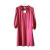 Anne Klein Silk Like Fuchsia Shift Dress Size 6 Tie Neck Bubble Sleeves Pullover