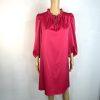 Anne Klein Silk Like Fuchsia Shift Dress Size 6 Tie Neck Bubble Sleeves Pullover