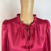 Anne Klein Silk Like Fuchsia Shift Dress Size 6 Tie Neck Bubble Sleeves Pullover