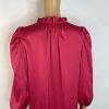 Anne Klein Silk Like Fuchsia Shift Dress Size 6 Tie Neck Bubble Sleeves Pullover