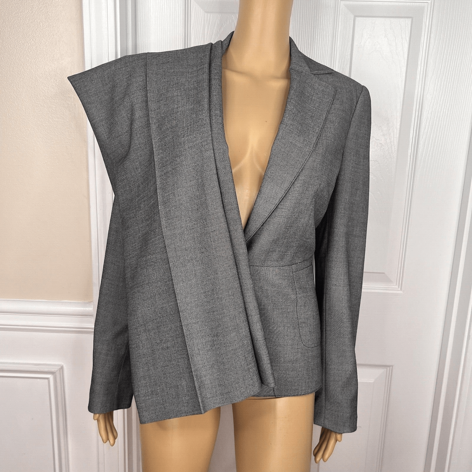 10-6.png Jones New York Polyester Rayon Spandex Pant Suit Size 8 Gray Lined Career 2PC