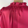 Anne Klein Silk Like Fuchsia Shift Dress Size 6 Tie Neck Bubble Sleeves Pullover