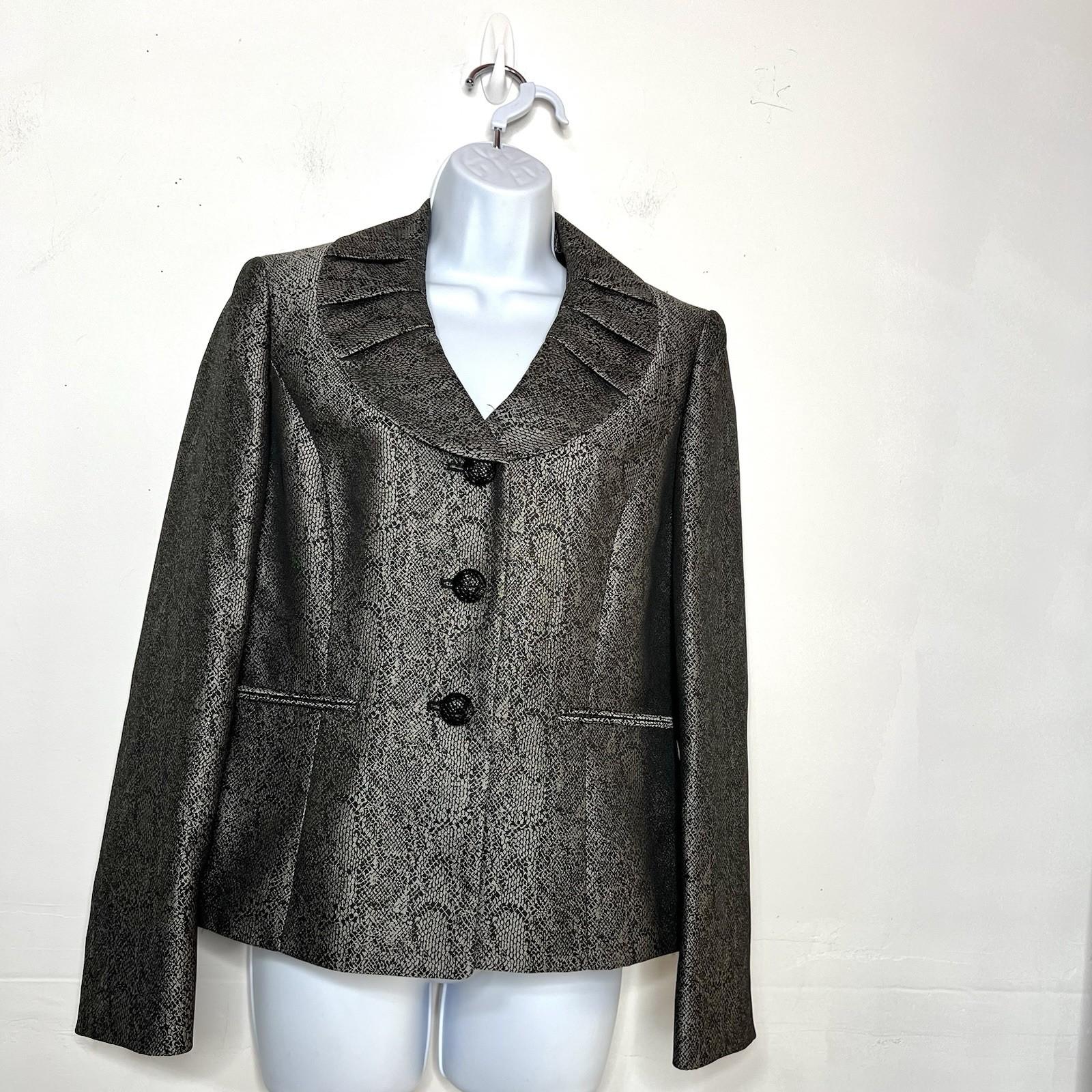 KASPER Polyester Lined Skirt Suit Size 6 Black Silver Shawl Collar Timeless New