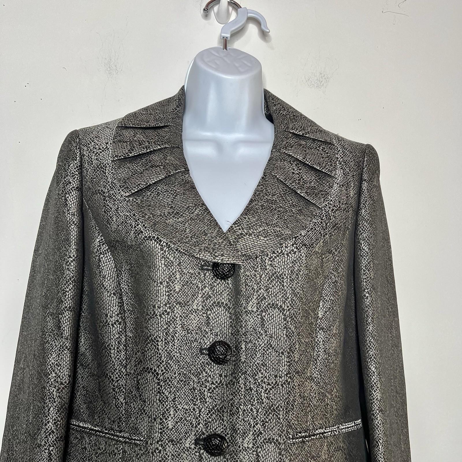 KASPER Polyester Lined Skirt Suit Size 6 Black Silver Shawl Collar Timeless New