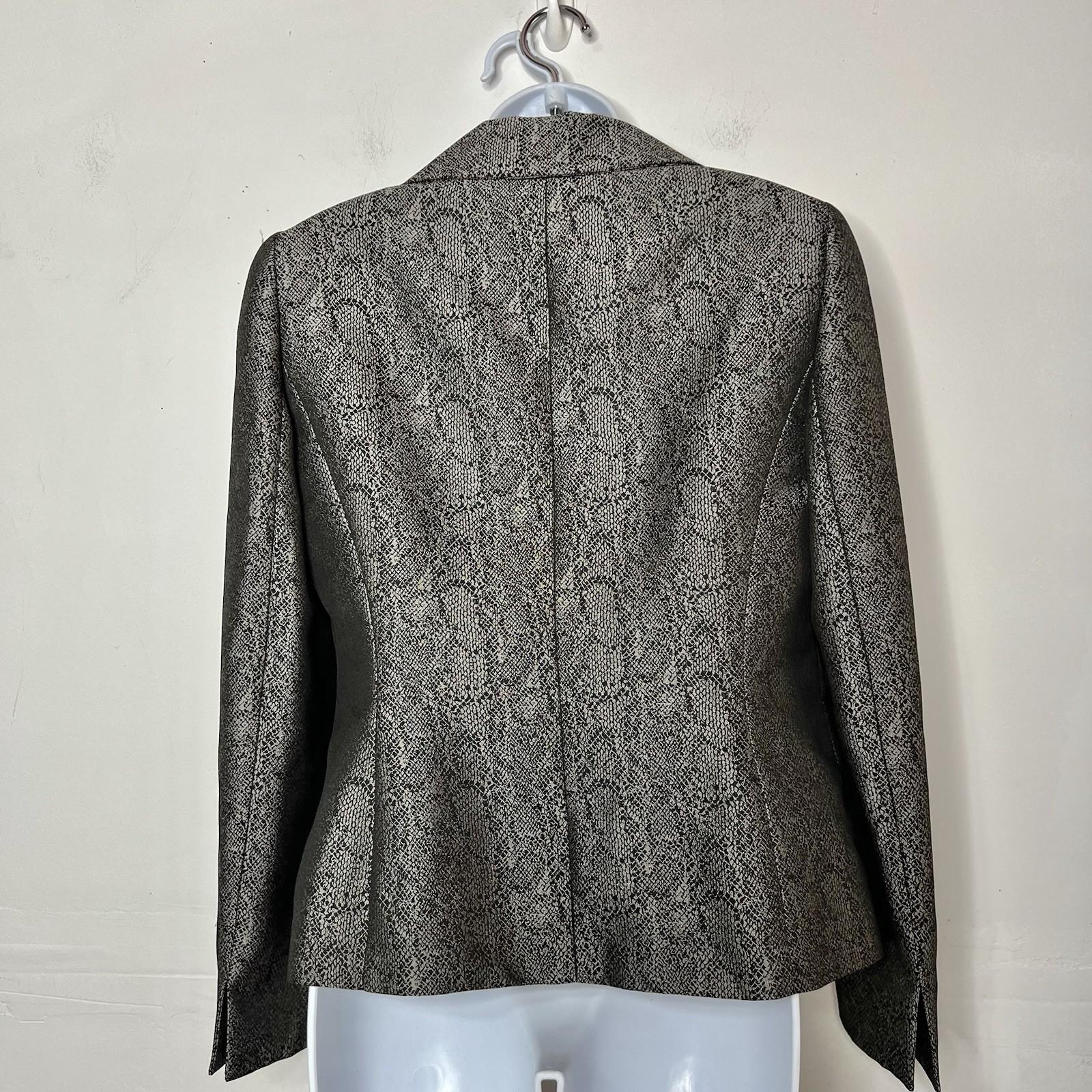 KASPER Polyester Lined Skirt Suit Size 6 Black Silver Shawl Collar Timeless New