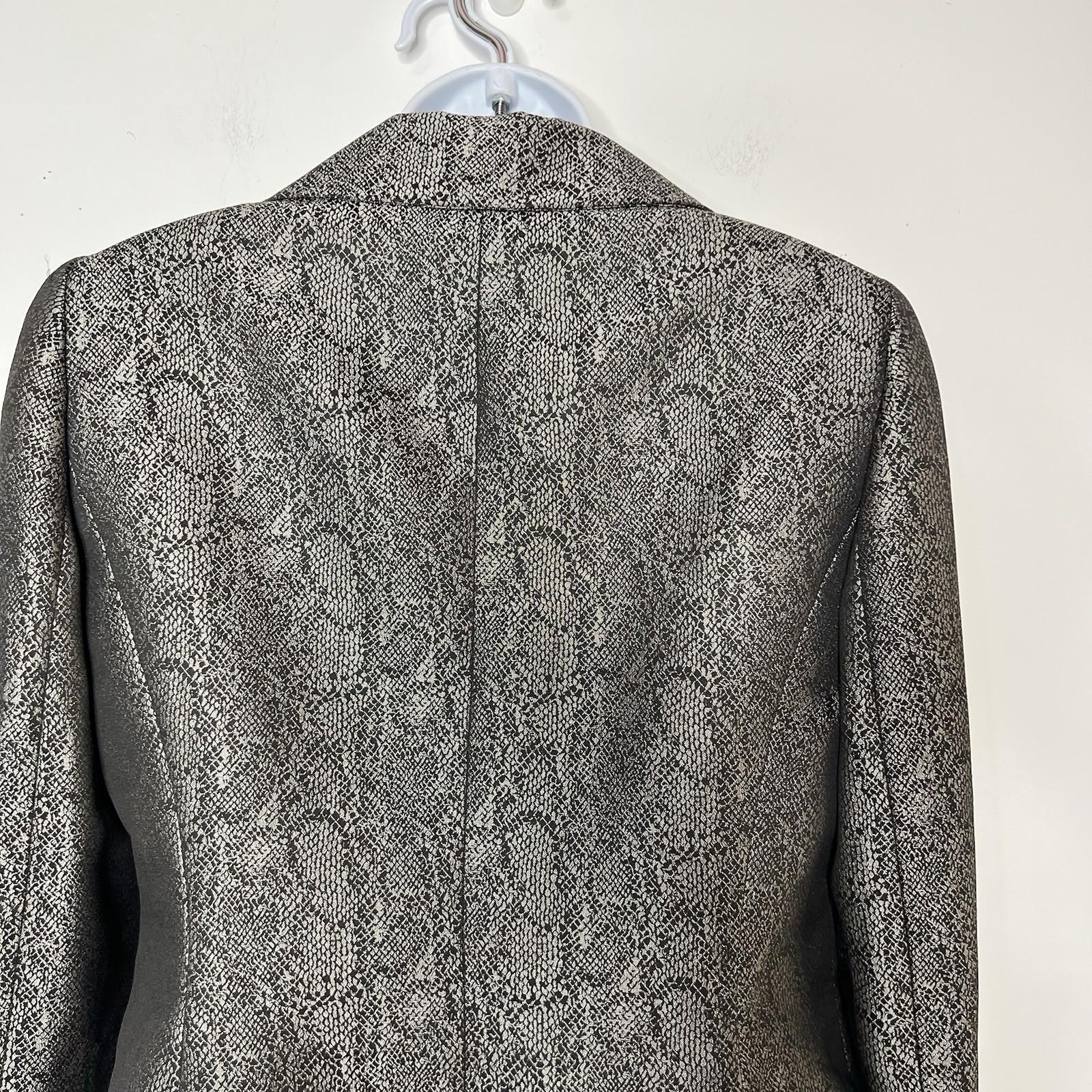 KASPER Polyester Lined Skirt Suit Size 6 Black Silver Shawl Collar Timeless New