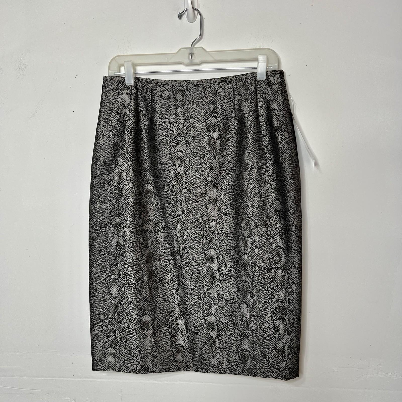 KASPER Polyester Lined Skirt Suit Size 6 Black Silver Shawl Collar Timeless New