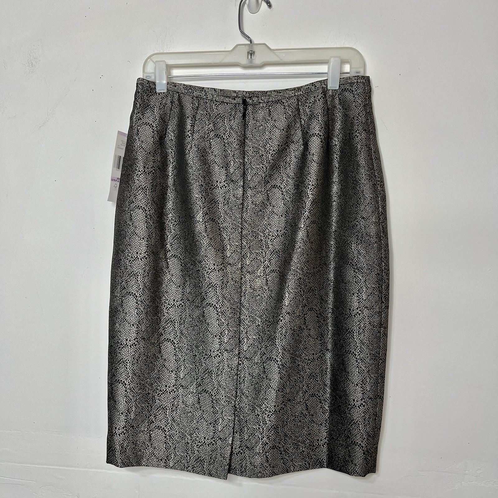 KASPER Polyester Lined Skirt Suit Size 6 Black Silver Shawl Collar Timeless New