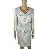 Jones New York Cotton Metallic Skirt Suit 12P Silver Shawl Collar 3/4 Timeless