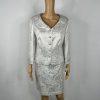 Jones New York Cotton Metallic Skirt Suit 12P Silver Shawl Collar 3/4 Timeless