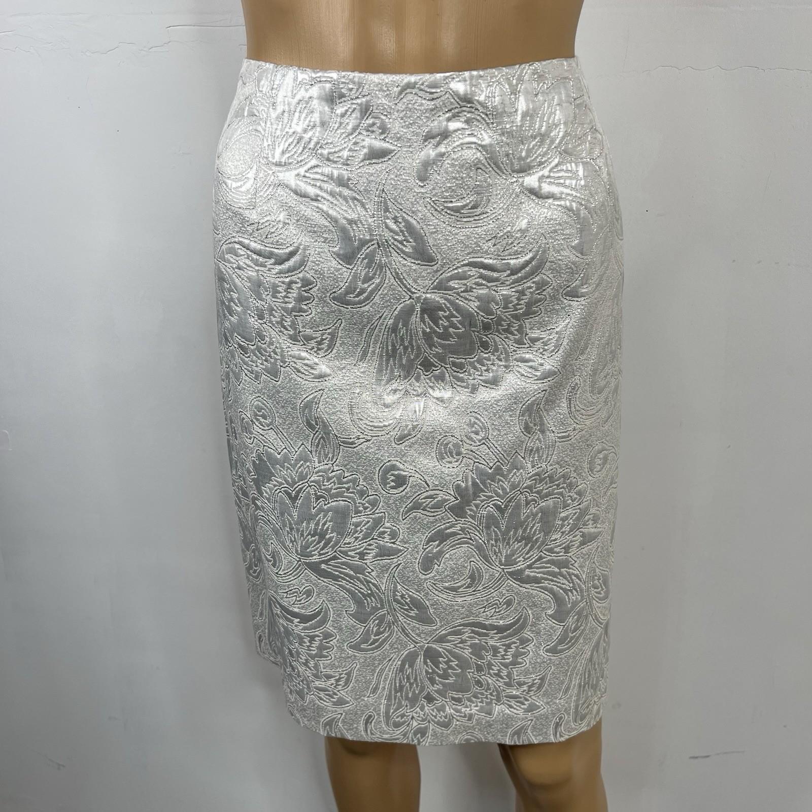 Jones New York Cotton Metallic Skirt Suit 12P Silver Shawl Collar 3/4 Timeless