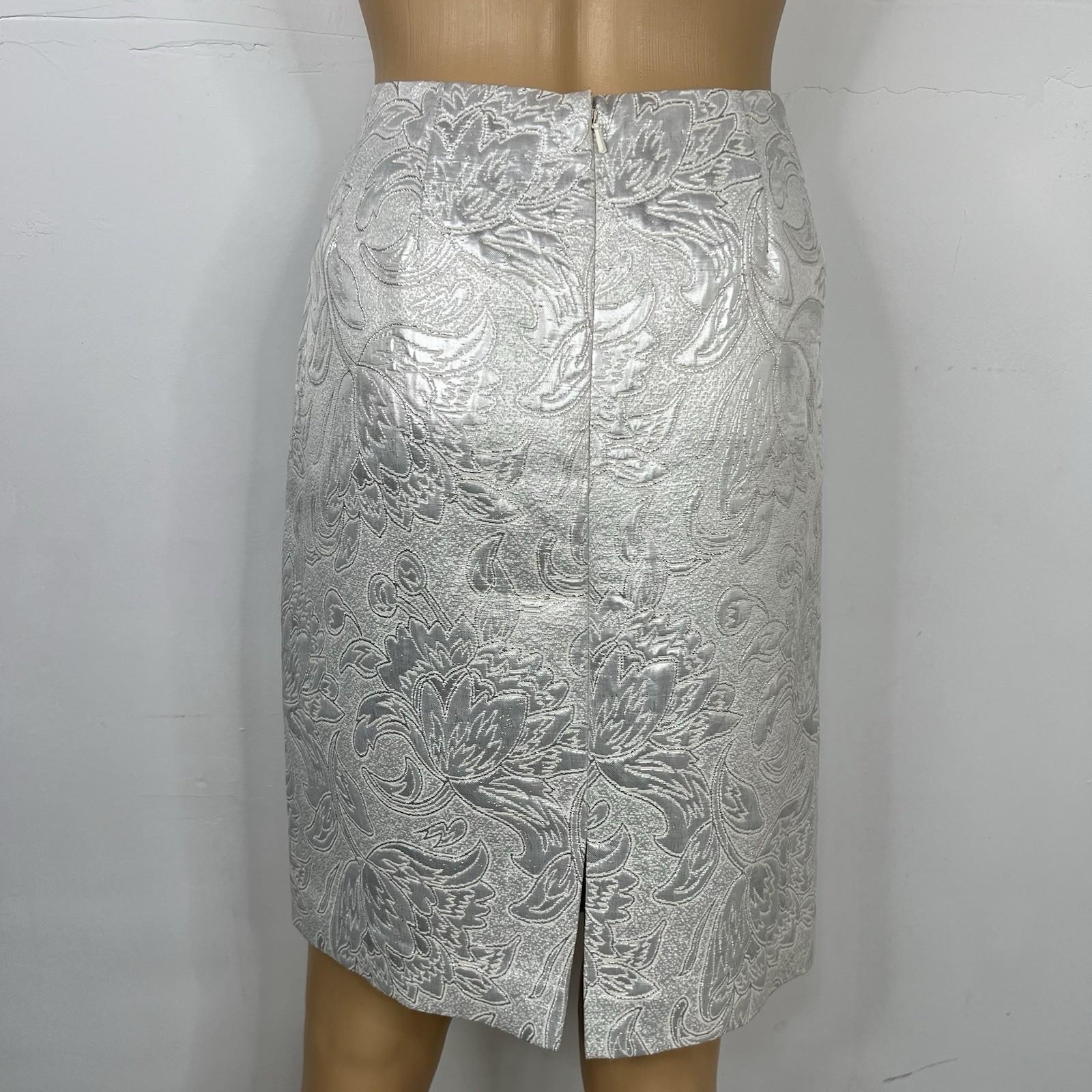 Jones New York Cotton Metallic Skirt Suit 12P Silver Shawl Collar 3/4 Timeless