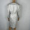 Jones New York Cotton Metallic Skirt Suit 12P Silver Shawl Collar 3/4 Timeless
