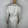 Jones New York Cotton Metallic Skirt Suit 12P Silver Shawl Collar 3/4 Timeless