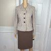 New Jones New York 2PC Brown Beige Polyester Notch Collar Skirt Suit Size 4