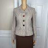 New Jones New York 2PC Brown Beige Polyester Notch Collar Skirt Suit Size 4