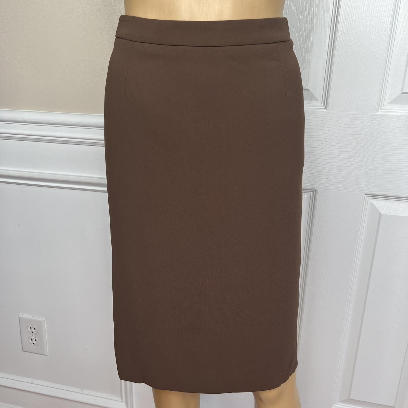 New Jones New York 2PC Brown Beige Polyester Notch Collar Skirt Suit Size 4