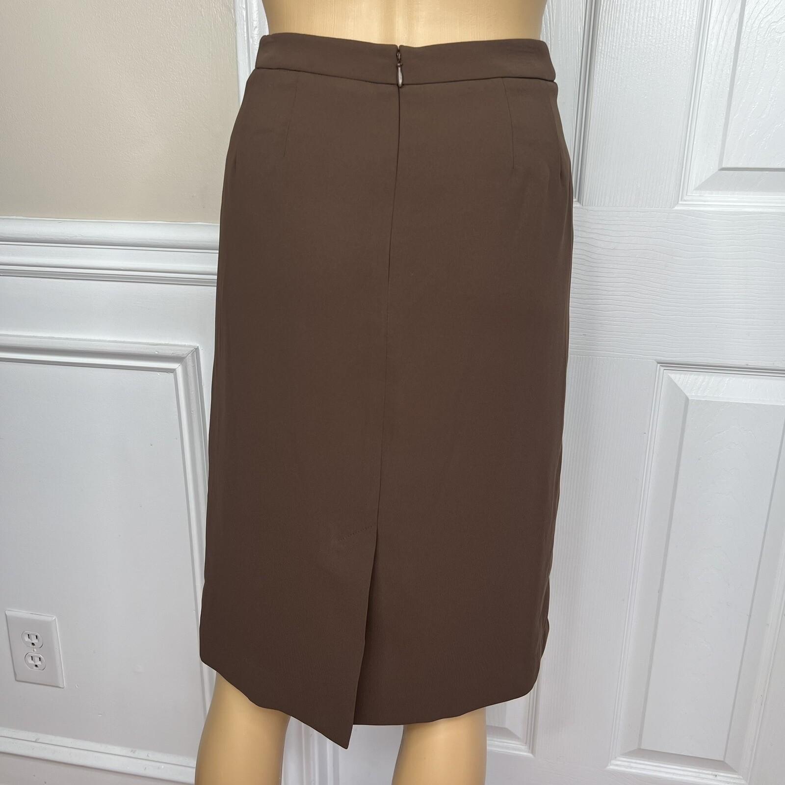 New Jones New York 2PC Brown Beige Polyester Notch Collar Skirt Suit Size 4
