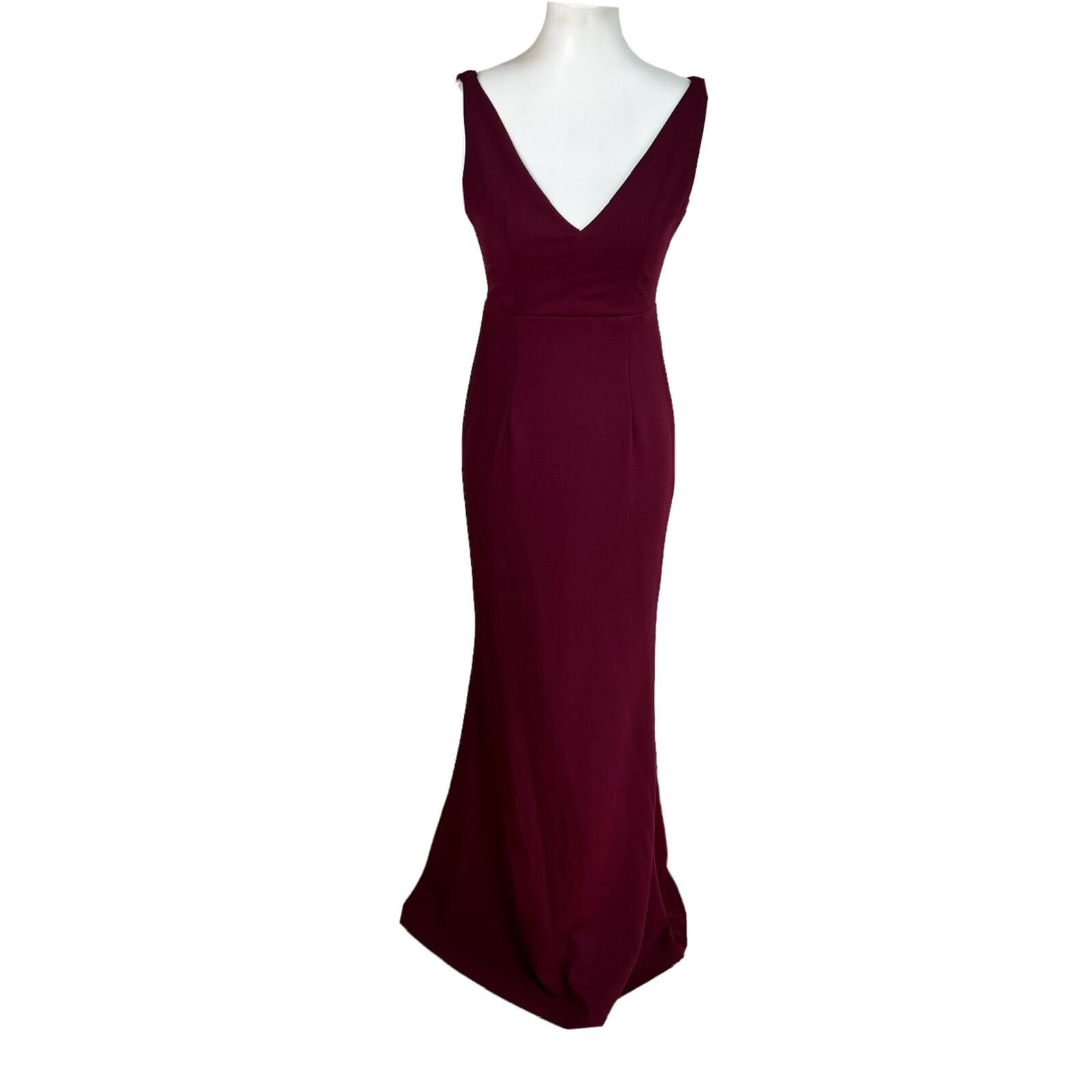 Lulus Polyester Stretch Dress Small Burgundy Sleeveless Maxi Bodycon V neck