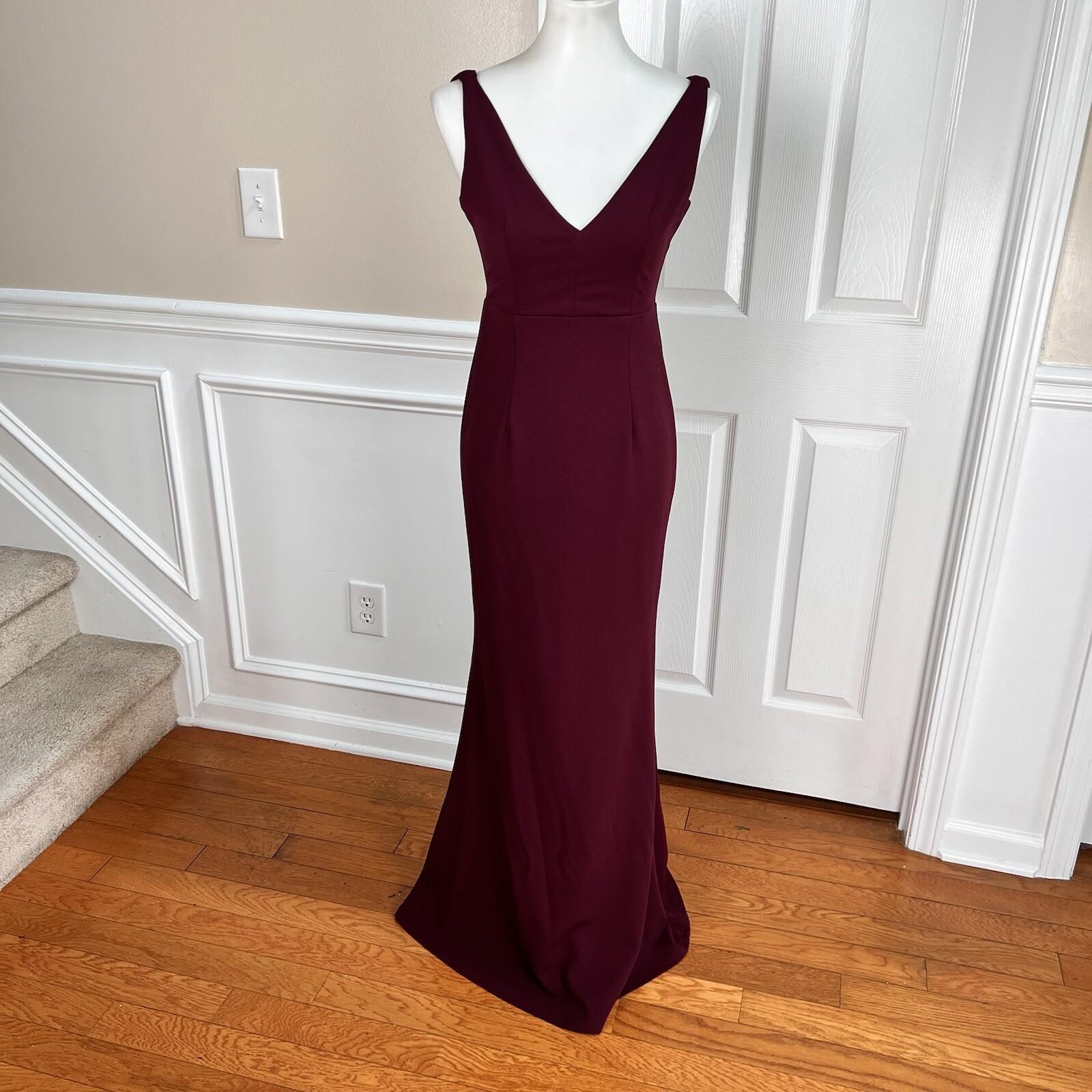 Lulus Polyester Stretch Dress Small Burgundy Sleeveless Maxi Bodycon V neck