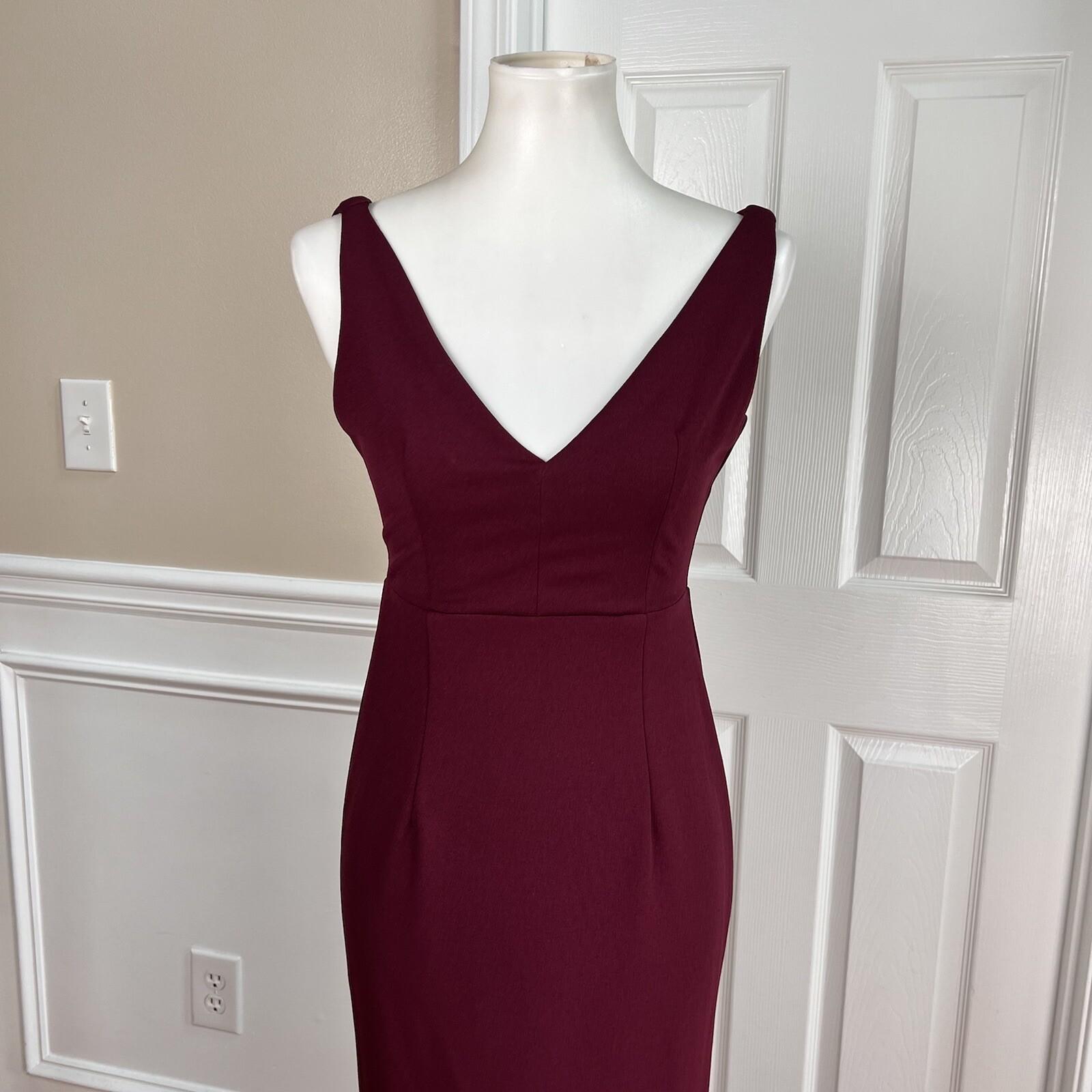 Lulus Polyester Stretch Dress Small Burgundy Sleeveless Maxi Bodycon V neck